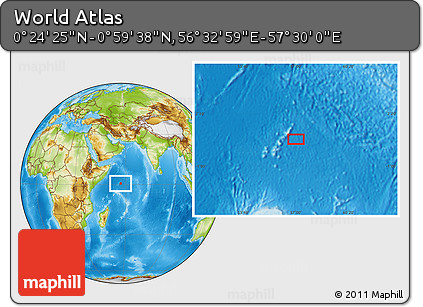 Physical Location Map of the Area around 0° 42' 2" N, 57° 1' 29" E