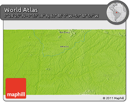 Physical 3D Map of the Area around 0° 42' 2" N, 60° 16' 29" W