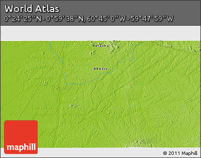 Physical 3D Map of the Area around 0° 42' 2" N, 60° 16' 29" W