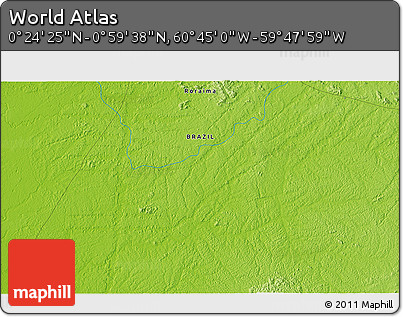 Physical 3D Map of the Area around 0° 42' 2" N, 60° 16' 29" W