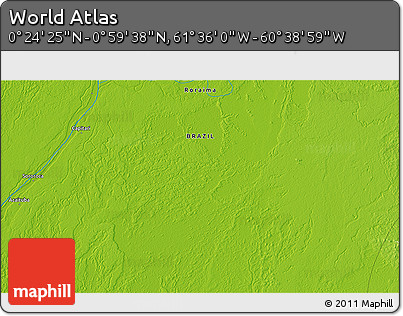 Physical 3D Map of the Area around 0° 42' 2" N, 61° 7' 30" W