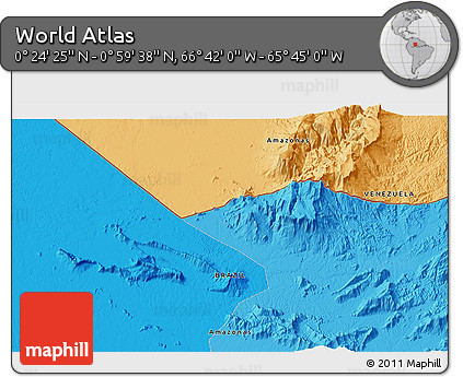 Political 3D Map of the Area around 0° 42' 2" N, 66° 13' 29" W