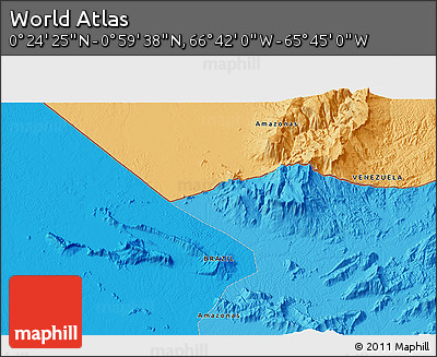 Political 3D Map of the Area around 0° 42' 2" N, 66° 13' 29" W
