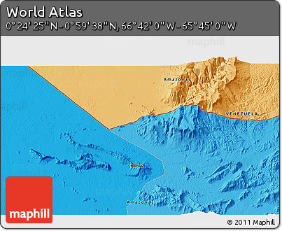 Political 3D Map of the Area around 0° 42' 2" N, 66° 13' 29" W