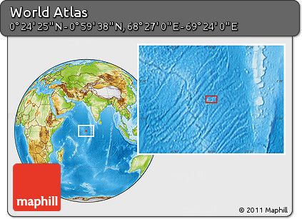 Physical Location Map of the Area around 0° 42' 2" N, 68° 55' 30" E