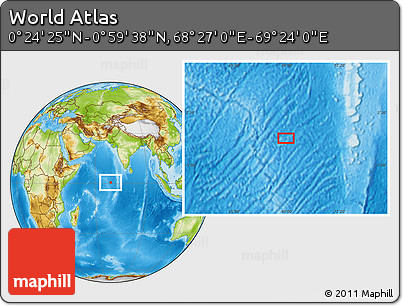 Physical Location Map of the Area around 0° 42' 2" N, 68° 55' 30" E
