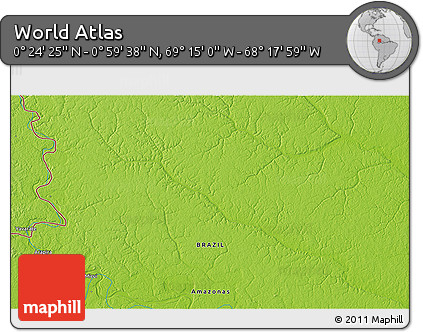 Physical 3D Map of the Area around 0° 42' 2" N, 68° 46' 30" W