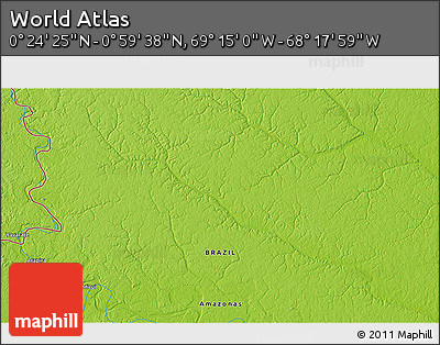 Physical 3D Map of the Area around 0° 42' 2" N, 68° 46' 30" W
