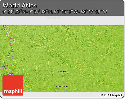 Physical 3D Map of the Area around 0° 42' 2" N, 68° 46' 30" W