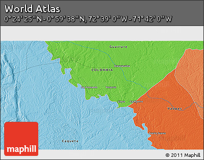 Political 3D Map of the Area around 0° 42' 2" N, 72° 10' 30" W