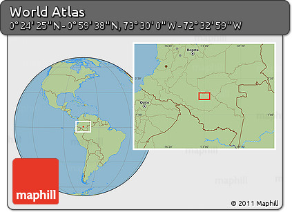 Savanna Style Location Map of the Area around 0° 42' 2" N, 73° 1' 30" W