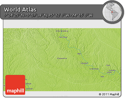 Physical 3D Map of the Area around 0° 42' 2" N, 74° 43' 29" W