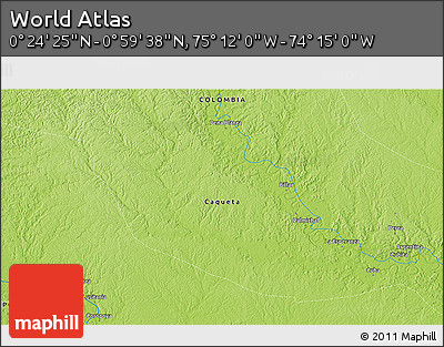 Physical 3D Map of the Area around 0° 42' 2" N, 74° 43' 29" W