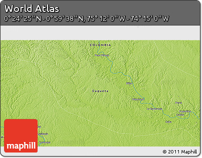 Physical 3D Map of the Area around 0° 42' 2" N, 74° 43' 29" W