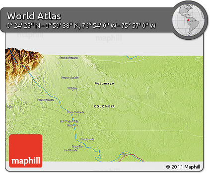 Physical 3D Map of the Area around 0° 42' 2" N, 76° 25' 30" W