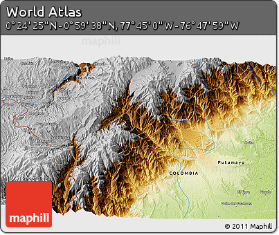 Physical 3D Map of the Area around 0° 42' 2" N, 77° 16' 30" W