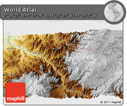 Physical 3D Map of the Area around 0° 42' 2" N, 78° 7' 30" W