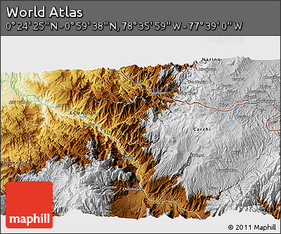 Physical 3D Map of the Area around 0° 42' 2" N, 78° 7' 30" W
