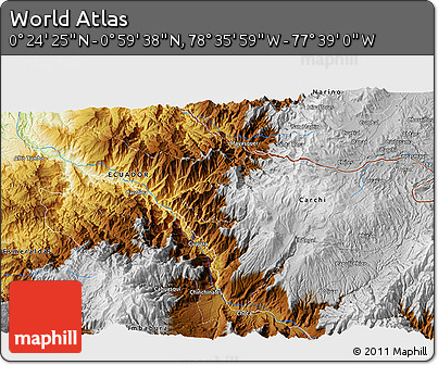 Physical 3D Map of the Area around 0° 42' 2" N, 78° 7' 30" W