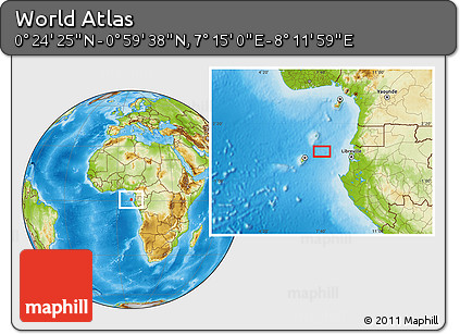 Physical Location Map of the Area around 0° 42' 2" N, 7° 43' 29" E