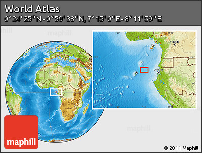 Physical Location Map of the Area around 0° 42' 2" N, 7° 43' 29" E