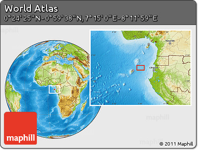 Physical Location Map of the Area around 0° 42' 2" N, 7° 43' 29" E