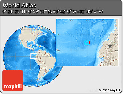 Shaded Relief Location Map of the Area around 0° 42' 2" N, 83° 13' 29" W