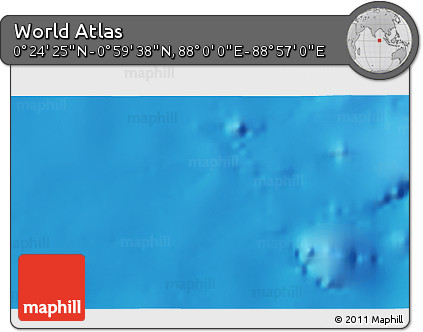 Shaded Relief 3D Map of the Area around 0° 42' 2" N, 88° 28' 29" E