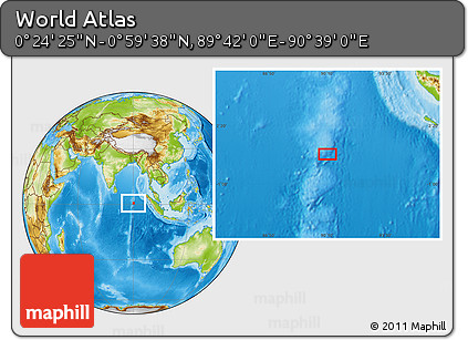 Physical Location Map of the Area around 0° 42' 2" N, 90° 10' 30" E