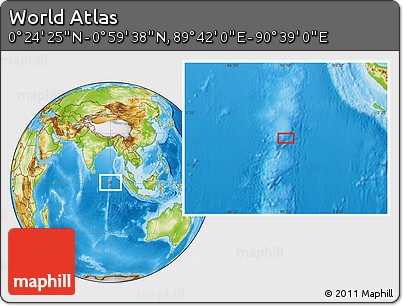 Physical Location Map of the Area around 0° 42' 2" N, 90° 10' 30" E