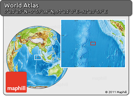 Physical Location Map of the Area around 0° 42' 2" N, 91° 52' 30" E