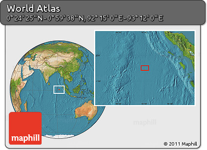 Satellite Location Map of the Area around 0° 42' 2" N, 92° 43' 29" E