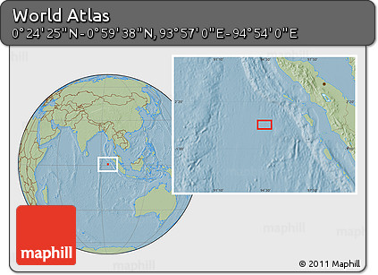 Savanna Style Location Map of the Area around 0° 42' 2" N, 94° 25' 30" E, hill shading