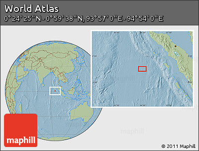 Savanna Style Location Map of the Area around 0° 42' 2" N, 94° 25' 30" E, hill shading