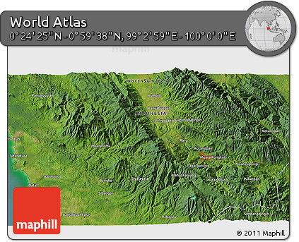Satellite 3D Map of the Area around 0° 42' 2" N, 99° 31' 30" E