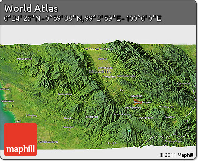 Satellite 3D Map of the Area around 0° 42' 2" N, 99° 31' 30" E