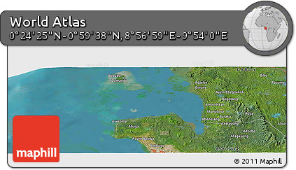 Satellite Panoramic Map of the Area around 0° 42' 2" N, 9° 25' 30" E