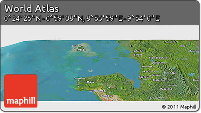 Satellite Panoramic Map of the Area around 0° 42' 2" N, 9° 25' 30" E