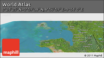 Satellite Panoramic Map of the Area around 0° 42' 2" N, 9° 25' 30" E