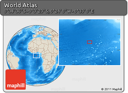 Shaded Relief Location Map of the Area around 0° 21' 0" S, 0° 4' 30" E