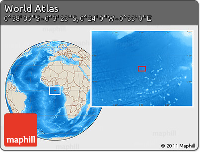 Shaded Relief Location Map of the Area around 0° 21' 0" S, 0° 4' 30" E