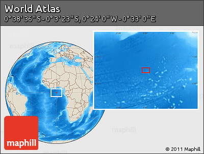 Shaded Relief Location Map of the Area around 0° 21' 0" S, 0° 4' 30" E