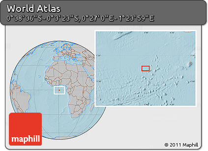 Gray Location Map of the Area around 0° 21' 0" S, 0° 55' 29" E, hill shading