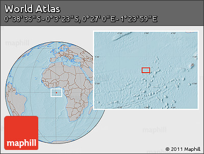 Gray Location Map of the Area around 0° 21' 0" S, 0° 55' 29" E, hill shading