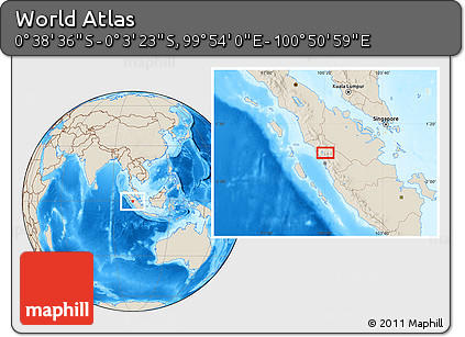 Shaded Relief Location Map of the Area around 0° 21' 0" S, 100° 22' 30" E