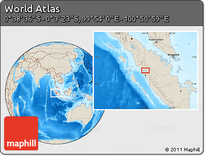 Shaded Relief Location Map of the Area around 0° 21' 0" S, 100° 22' 30" E