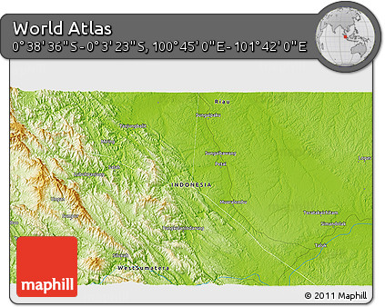 Physical 3D Map of the Area around 0° 21' 0" S, 101° 13' 29" E