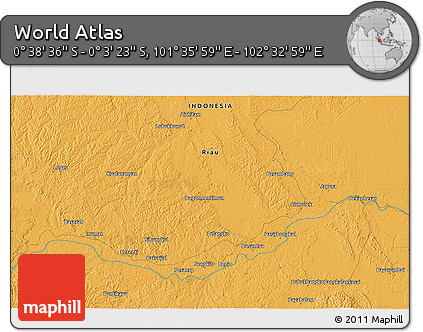 Political 3D Map of the Area around 0° 21' 0" S, 102° 4' 29" E