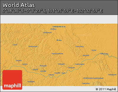 Political 3D Map of the Area around 0° 21' 0" S, 102° 4' 29" E