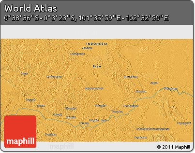 Political 3D Map of the Area around 0° 21' 0" S, 102° 4' 29" E